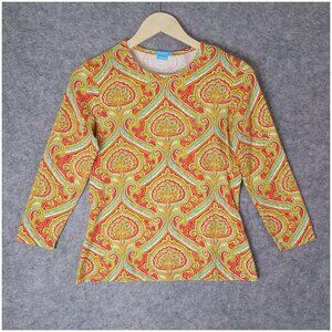 J. McLaughlin Catalina Cloth Damask Paisley Print 3/4 Sleeve Top Size Small